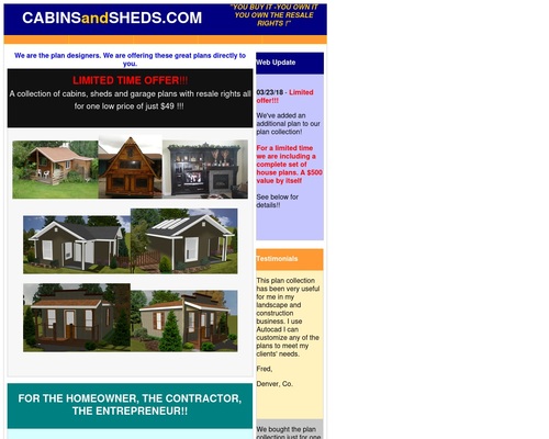 Wow! Own The Rights To Blueprints-cabins, Sheds, Garages, More!!