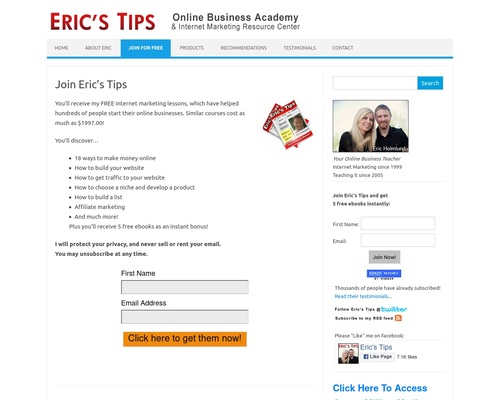 Eric’s Tips – Internet Marketing Newsletter – Over 80,000 Subscribers!