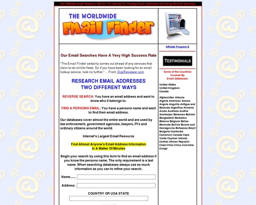 Worldwide Email Address Finder.