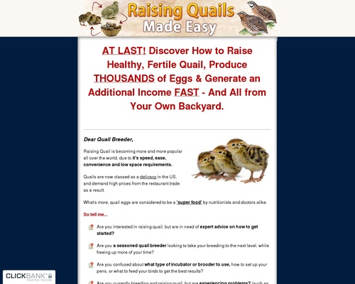 Raising Quail Made Easy – Brand New With A 7.39% Conversion Rate!
